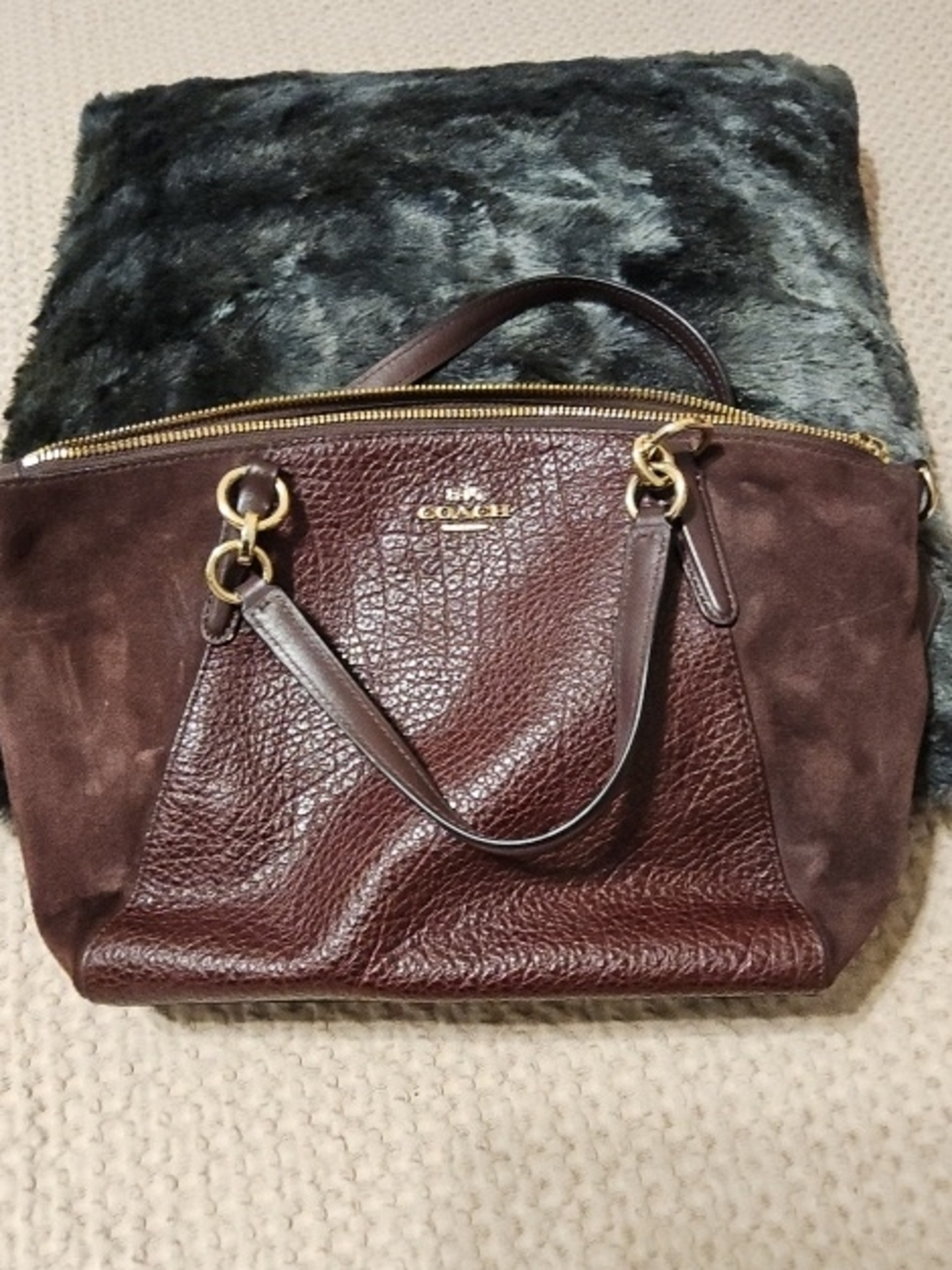 Coach Two-Tone Brown With Purple Leather & Suede Shoulder Bag